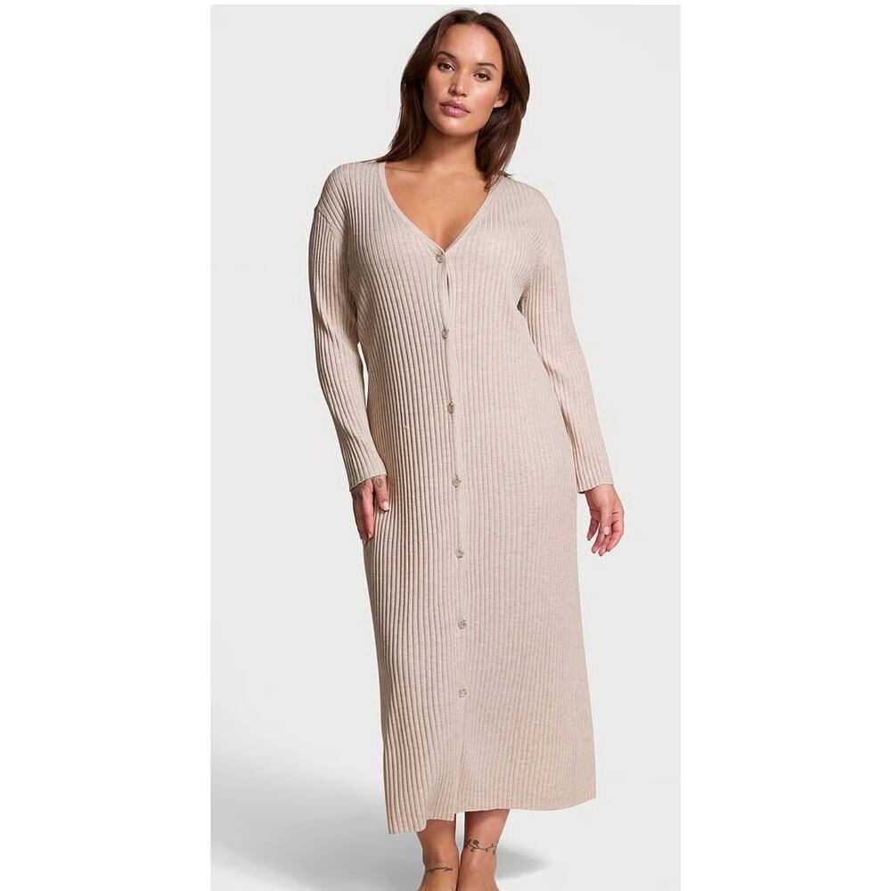 Victoria secret luxe cream knit cardigan dress XL